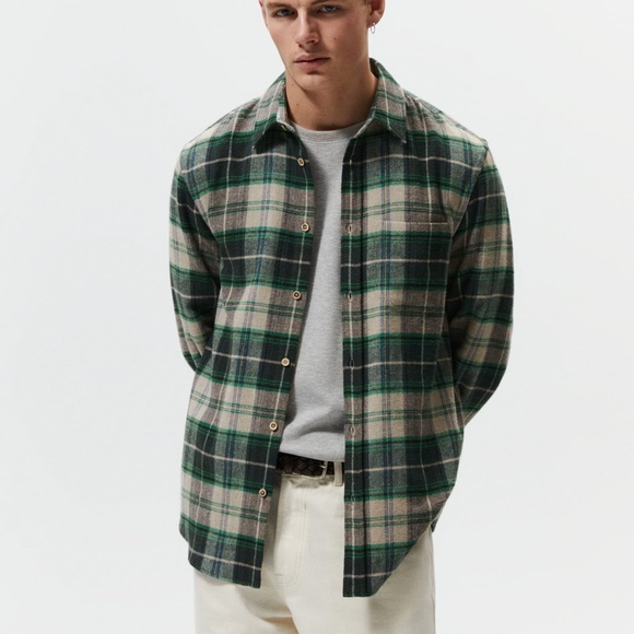 NWT MEN'S ZARA GREEN PLAID FLANNEL SHIRT - Picture 6 of 8